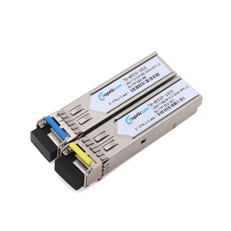 Super Lowest Price Transceiver Multimode – 1.25Gb/s SFP 1310nm/1550nm 20km DDM Simplex LC optical transceiver  – Topticom